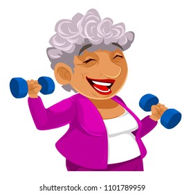 Active old lady, funny character. Vector illustration. 