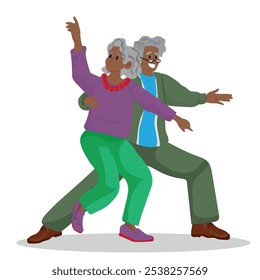 Active Old Man and Woman Dance Leisure. Cheerful Senior Pensioners in Fashioned Clothes Dancing and Relaxing, Elderly Characters Fun Isolated on White Background. Cartoon People Vector Illustration.