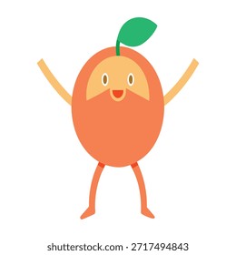 Active peach character stretching arms coral pink body flat vector artwork great for fitness warmup themes and playful mascots