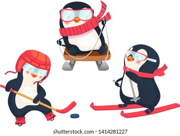 active penguins in winter concept