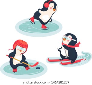 active penguins in winter concept