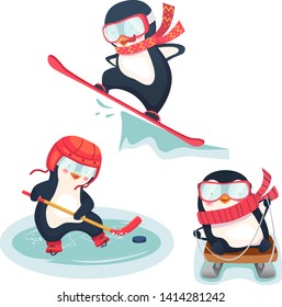 active penguins in winter concept