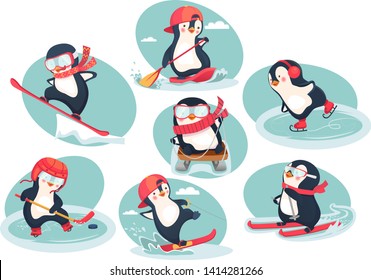 active penguins in winter concept