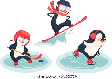 active penguins in winter concept