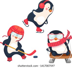 active penguins in winter concept