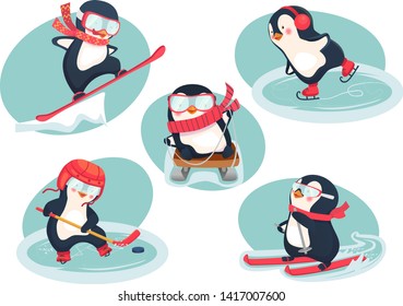 active penguins in winter concept