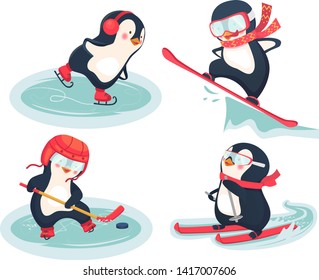 active penguins in winter concept