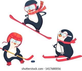 active penguins in winter concept