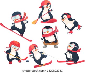 active penguins in winter concept