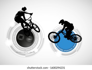 Active people. BMX rider in abstract sport landscape background, vector.