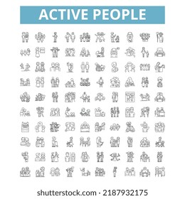 Active people icons, line symbols, web signs, vector set, isolated illustration