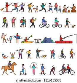 Active people isolated on white background. people do active sports or have fun on the street. Flat colorful vector illustration - Vector