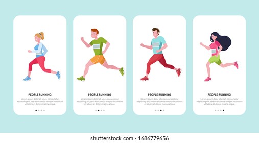 Active people running marathon. Athlete team jogging in park flat vector illustration. Activity, lifestyle, morning, competition concept for banner, website design or landing web page