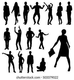 Active people. Set of hand drawn vector  silhouettes of teenagers in actions. 