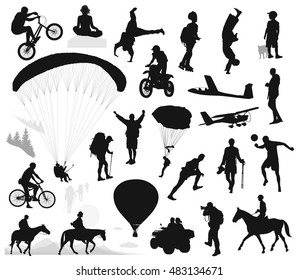 Active people vector silhouettes set. EPS 10