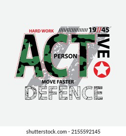 active person army Premium Vector illustration of a text graphic. suitable screen printing and DTF for the design boy outfit of t-shirts print, shirts, hoodies baba suit, kids cottons, etc.