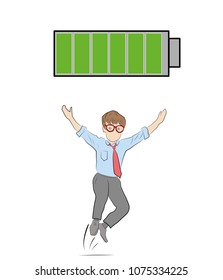 active person. fully charged battery. the concept of a person rested and full of strength. vector illustration.
