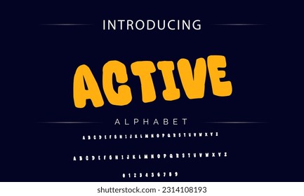 Active Playful style font design, childish alphabet letters and numbers vector illustration