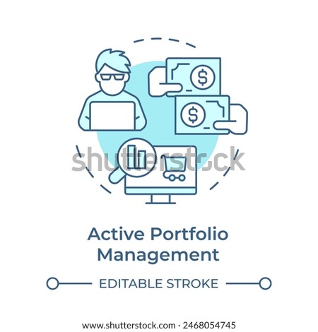 Active portfolio management soft blue concept icon. Financial advisor, stock trader. Round shape line illustration. Abstract idea. Graphic design. Easy to use in infographic, presentation