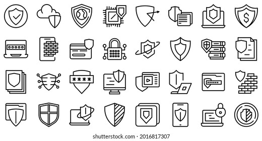 Active protection icons set outline vector. File firewall. Coding guard