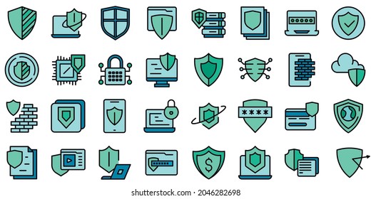 Active protection icons set outline vector. File firewall. Coding guard