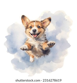 Active puppy watercolor style vector illustration. Little dog. Lovely active puppy jumping