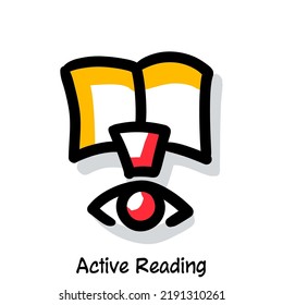 Active Reading scribing, sketchnoting visual note icon. Minimal vector illustration. Editable outline, color, shadows. Infographics doodle symbol easy to redraw by hand