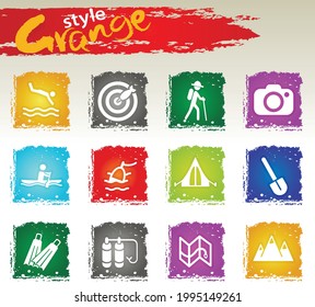 Active recreation and camping icon set for user interface design. Grange icons style