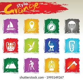 Active recreation and camping icon set for user interface design. Grange icons style