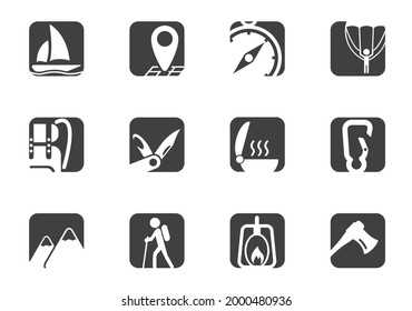 Conjunto de iconos de recreo activo y acampada para el diseño de la interfaz de usuario