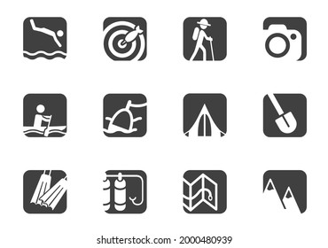 Active recreation and camping icon set for user interface design