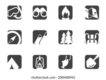 Active recreation and camping icon set for user interface design