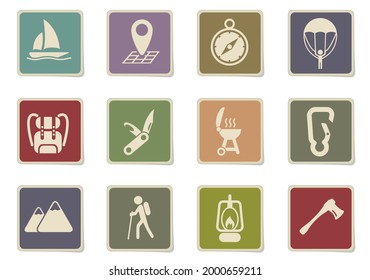 Active recreation and camping paper stickers icon set for user interface design