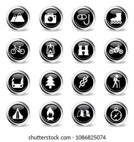 active recreation icons - black round chrome buttons
