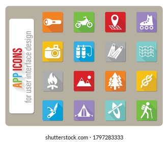 active recreation icons set in flat design with long shadow for user interface