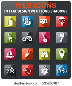 active recreation icons set in flat design with long shadow