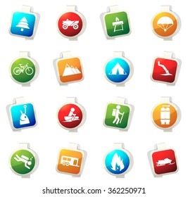 Active recreation stickers label icon set