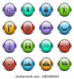 active recreation vector icons on color glass buttons