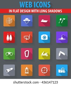 Active recreation web icons in flat design with long shadows