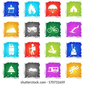 active recreation web icons in grunge style for user interface design