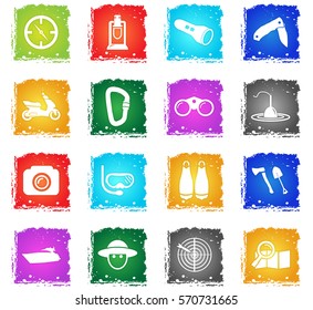 active recreation web icons in grunge style for user interface design
