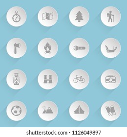 active recreation web icons on light paper circles