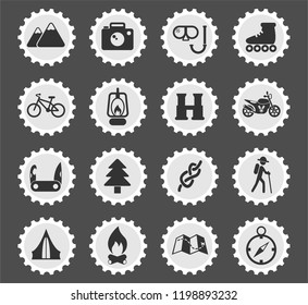 active recreation web icons stylized postage stamp for user interface design