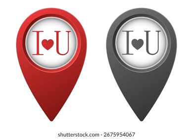 Active red and inactive gray map pointer or marker with love icon