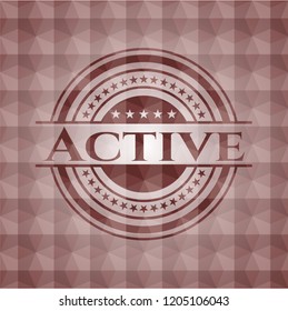 Active red seamless emblem or badge with abstract geometric polygonal pattern background.