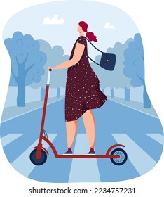 Viaje de alquiler activo, gente solar en la tienda de electro, ilustración vectorial. Vehículo de tecnología electrónica ecológica, caricatura de un hombre mujer personaje en una motocicleta electrónica