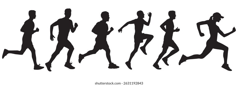 Active running man silhouettes, vector illustration