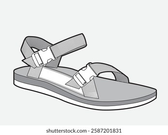 Active sandals vector mockup template technical flat design.