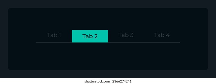 Active second tab in menu row UI element template. Editable isolated vector dashboard component. Flat user interface. Visual data presentation. Web design widget for mobile application with dark theme