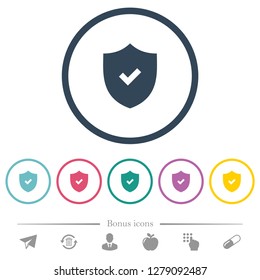 Active security flat color icons in round outlines. 6 bonus icons included.